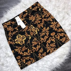 Topshop Denim Skirt Gold Chain Print